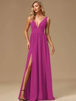Bridesmaid Dresses Ball Gown Floor-Length Zipper Chiffon Prom Dress