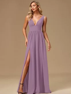 Bridesmaid Dresses Ball Gown Floor-Length Zipper Chiffon Prom Dress