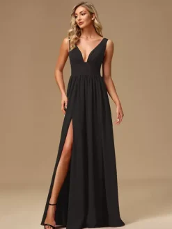 Bridesmaid Dresses Ball Gown Floor-Length Zipper Chiffon Prom Dress