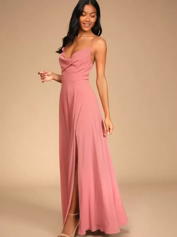 Bridesmaid Dresses Chiffon A-Line Spaghetti Straps High Slit Wedding Party Dress