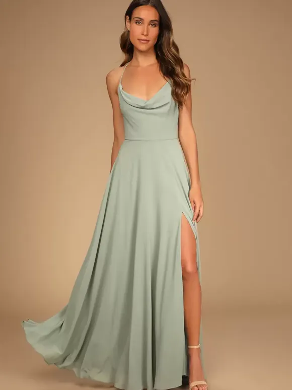 Bridesmaid Dresses Chiffon A-Line Spaghetti Straps High Slit Wedding Party Dress