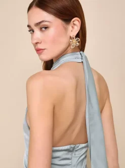 Bridesmaid Dresses Halter High Slit Backless Mermaid Prom Maxi Dress