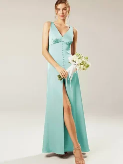 Bridesmaid Dresses Satin Fabric A-Line Floor-Length Prom Dress
