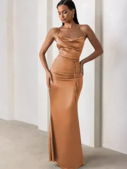 Bridesmaid Dresses Sheath Floor-Length Zipper Satin Fabric Formal Gowns