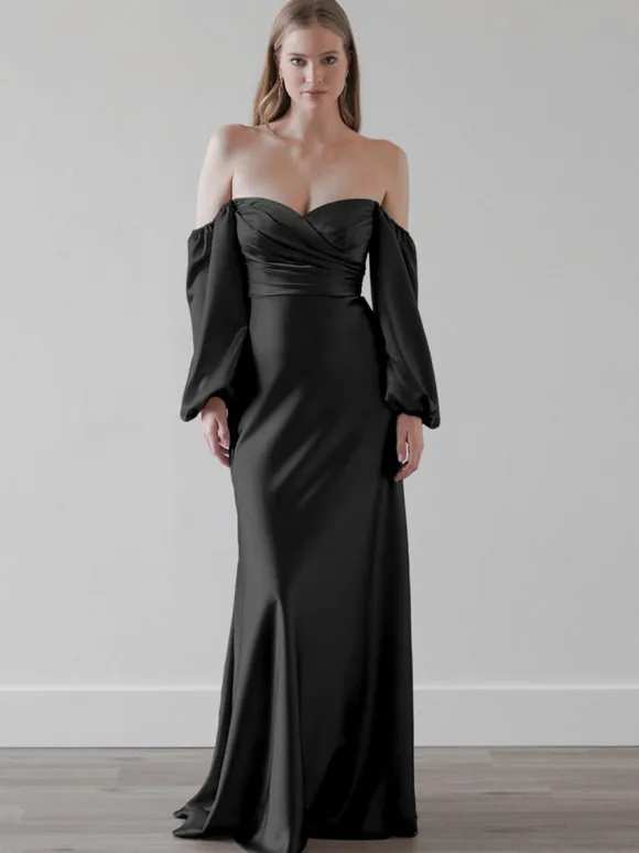 Bridesmaid Dresses Sheath Floor-Length Zipper Elastic Silk Like Satin Wedding Party Dress