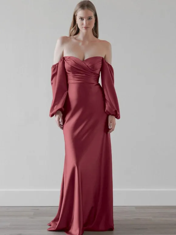 Bridesmaid Dresses Sheath Floor-Length Zipper Elastic Silk Like Satin Wedding Party Dress