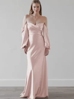 Bridesmaid Dresses Sheath Floor-Length Zipper Elastic Silk Like Satin Wedding Party Dress