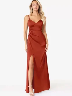 Bridesmaid Dresses Sheath Floor-Length Lace-up Satin Fabric Wedding Party Dress