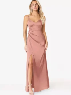 Bridesmaid Dresses Sheath Floor-Length Lace-up Satin Fabric Wedding Party Dress