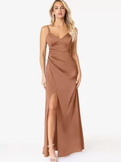 Bridesmaid Dresses Sheath Floor-Length Lace-up Satin Fabric Wedding Party Dress