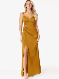 Bridesmaid Dresses Sheath Floor-Length Lace-up Satin Fabric Wedding Party Dress