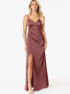 Bridesmaid Dresses Sheath Floor-Length Lace-up Satin Fabric Wedding Party Dress