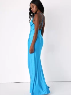 Bridesmaid Dresses Spaghetti Straps Open Back High Slit Wedding Party Maxi Dress