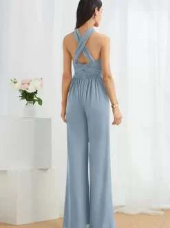 Bridesmaid Dress Jumpsuit Floor-Length Zipper Chiffon Formal Gowns