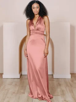 Bridesmaid Dress Satin Fabric A-Line Floor-Length Formal Gowns