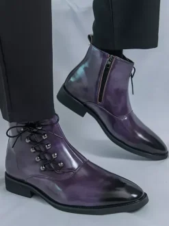 Brown Ankle Boots Men's Round Toe Lace Up Booties