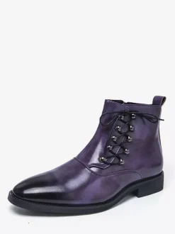 Brown Ankle Boots Men's Round Toe Lace Up Booties
