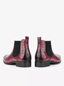 Brown Ankle Boots Men's Round Toe Stone Pattern Chelsea Boots