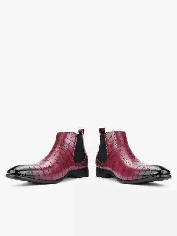 Brown Ankle Boots Men's Round Toe Stone Pattern Chelsea Boots