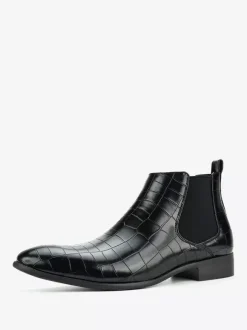 Brown Ankle Boots Men's Round Toe Stone Pattern Chelsea Boots