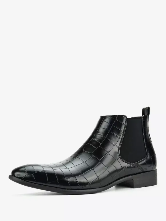 Brown Ankle Boots Men's Round Toe Stone Pattern Chelsea Boots