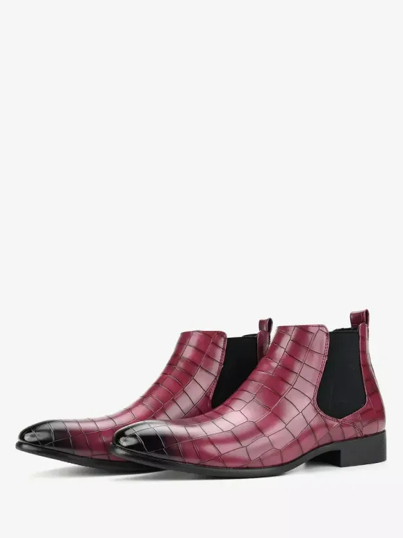 Brown Ankle Boots Men's Round Toe Stone Pattern Chelsea Boots