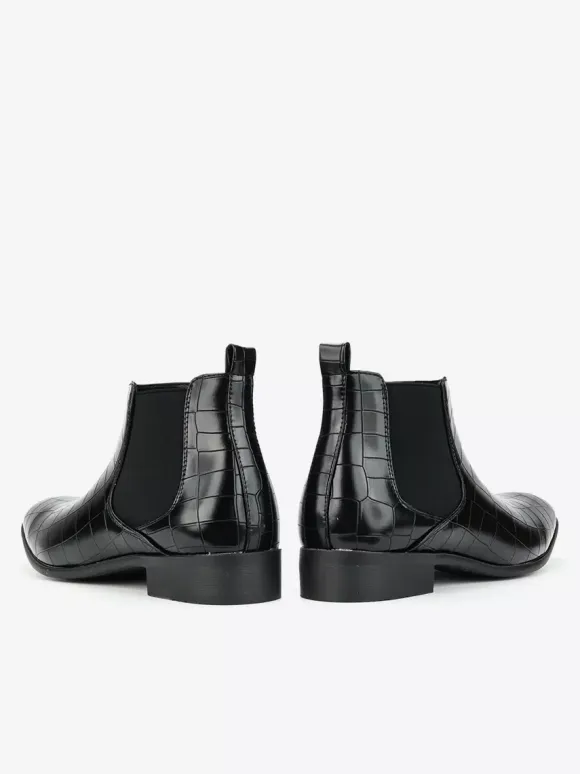 Brown Ankle Boots Men's Round Toe Stone Pattern Chelsea Boots