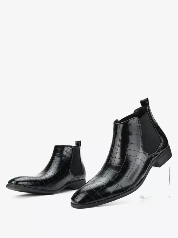 Brown Ankle Boots Men's Round Toe Stone Pattern Chelsea Boots