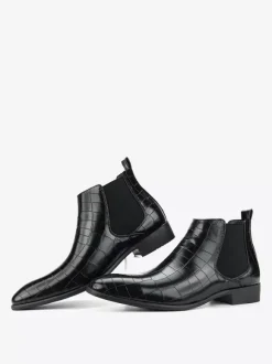 Brown Ankle Boots Men's Round Toe Stone Pattern Chelsea Boots