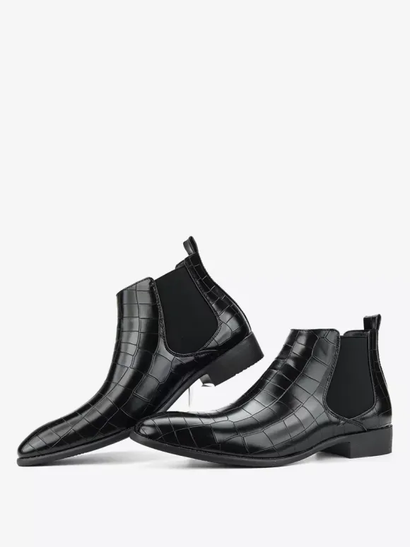 Brown Ankle Boots Men's Round Toe Stone Pattern Chelsea Boots