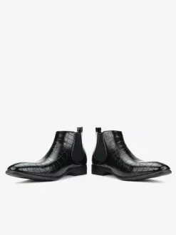 Brown Ankle Boots Men's Round Toe Stone Pattern Chelsea Boots