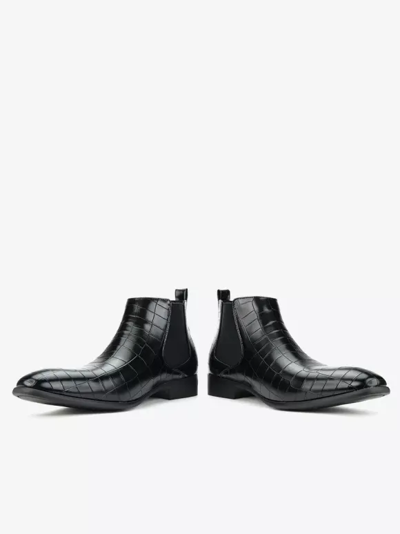 Brown Ankle Boots Men's Round Toe Stone Pattern Chelsea Boots