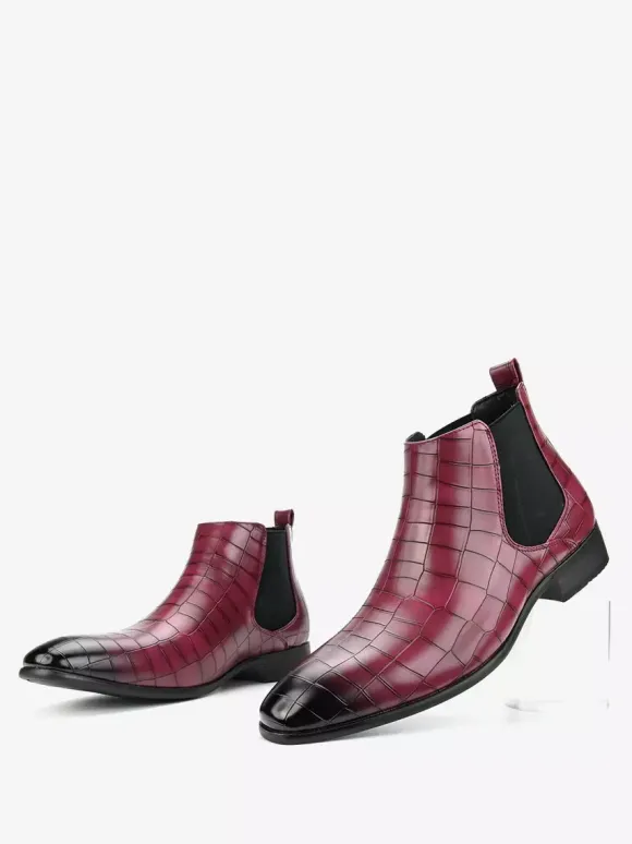 Brown Ankle Boots Men's Round Toe Stone Pattern Chelsea Boots
