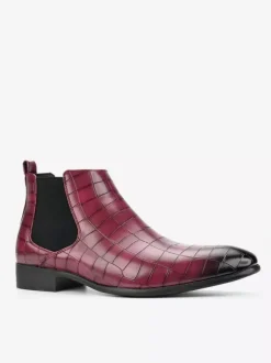 Brown Ankle Boots Men's Round Toe Stone Pattern Chelsea Boots