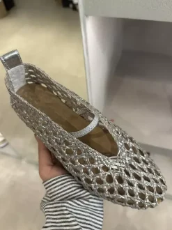 Brown Ballet Flats Cane Round Toe Cut Out Summer Flats