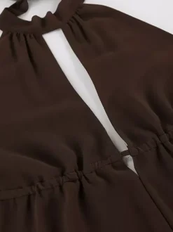 Brown Cami Top Chiffon Backless Sexy Women Camis