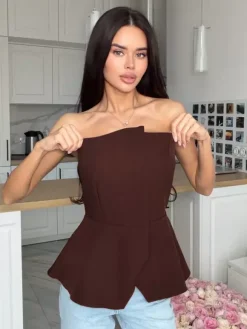 Brown Cami Top Strapless Casual Women Camis
