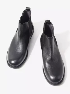 Brown Chelsea Boots Genuine Leather Round Toe Slip On Booties