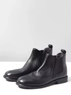 Brown Chelsea Boots Genuine Leather Round Toe Slip On Booties