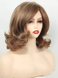 Brown Medium Curly Hair Side-parted Full Head Synthetic Wig For Women 2026