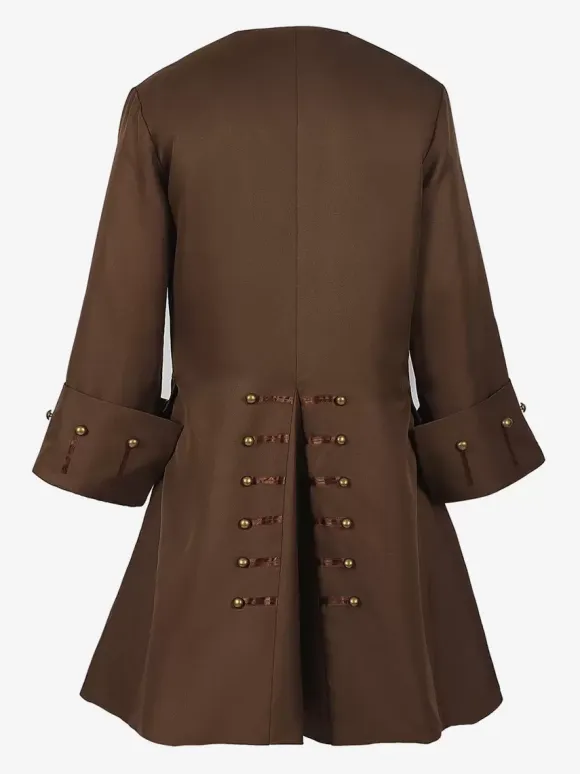 Brown Vintage Top Retro Buttons Long Sleeves Overcoat Retro Costumes For Man