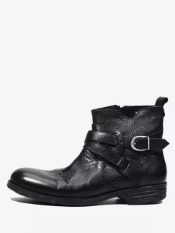 Brown Ankle Boots Genuine Leather Round Toe Buckle Detail Zip Up Booties