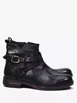 Brown Ankle Boots Genuine Leather Round Toe Buckle Detail Zip Up Booties