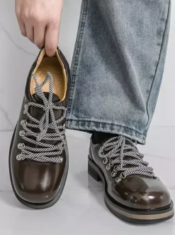 Brown Casual Shoes Men's Round Toe Lace Up Shoes