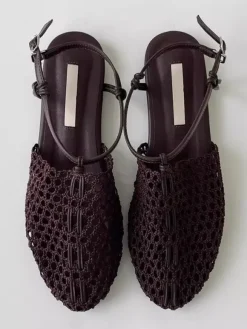 Brown Flat Sandals Round Toe Cut Out Lace Up Summer Flats