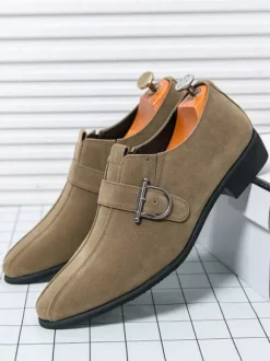 Buckle Round Toe PU Leather Mens Monk Loafer Shoes