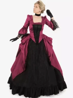 Burgundy Retro Tudor Dress Costumes Lace Polyester Dress Women's Retro Tunic Marie Antoinette Costume Party Prom Dress
