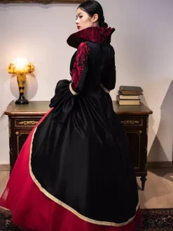 Burgundy Retro Tudor Dress Costumes Women's Lace Polyester Tunic Dress Royal Marie Antoinette Costume Masquerade Ball Gown