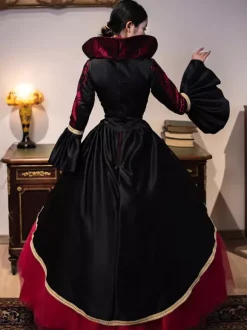 Burgundy Retro Tudor Dress Costumes Women's Lace Polyester Tunic Dress Royal Marie Antoinette Costume Masquerade Ball Gown