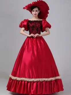 Burgundy Retro Tudor Dress Costumes Lace Polyester Dress Marie Antoinette Costume Women's Royal Tunic Vintage Clothing